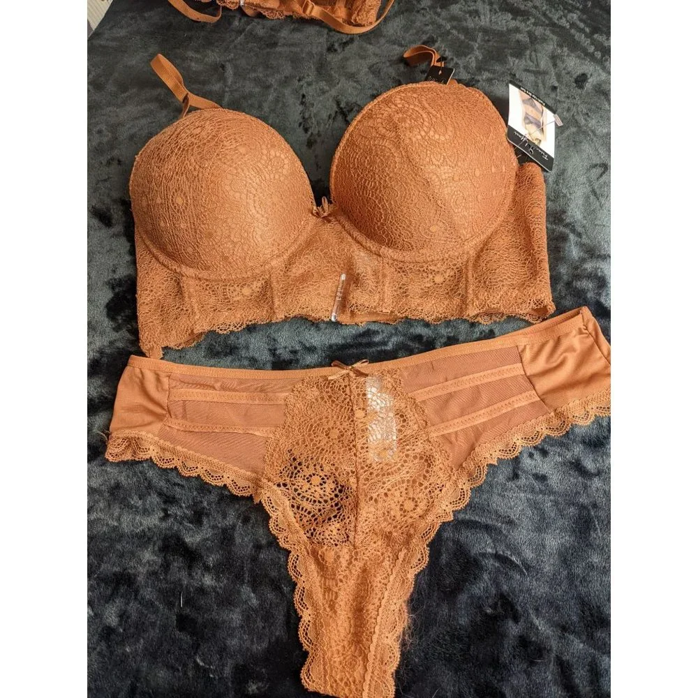 FRENCH AFFAIR BROWN PUSH UP BRA SET - Picture 7 of 10